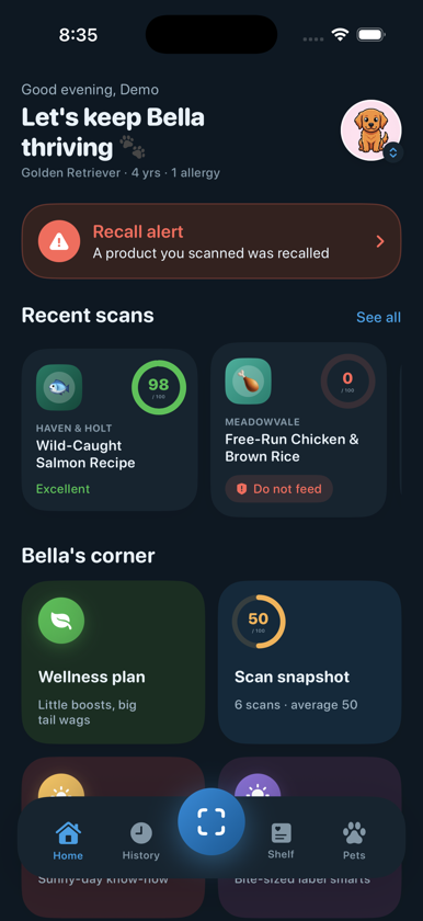 PawCheck in dark mode